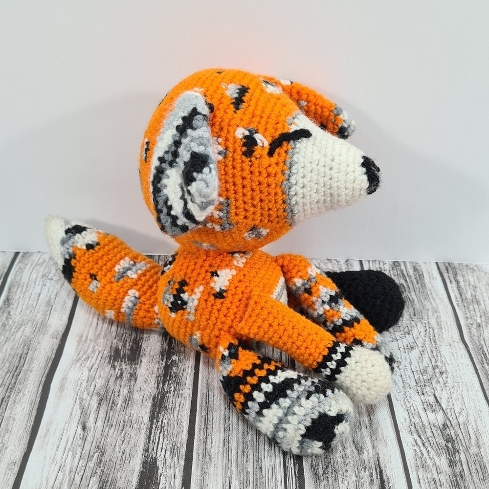 Crochet Plush Fox Toy Orange, Black & White